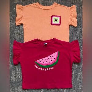 Old Navy Toddler Watermelon and Flower Embroidered Tops - Red and Orange Sz 3T